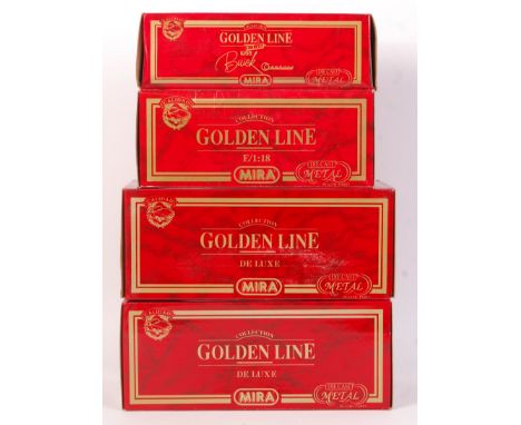 A collection of 4x MIRA Golden Line ' De Luxe ' series 1:18 scale precision boxed diecast model cars. All contents mint, with