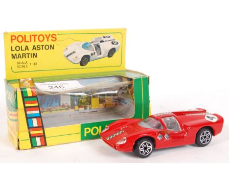 A vintage Politoys made Italian 1:43 scale diecast model Lola Aston Martin No. 565. Model appears very near mint, within the 