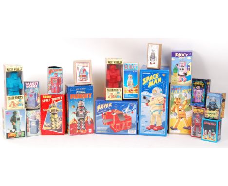 A good collection of assorted vintage (and vintage style) boxed tinplate clockwork robots. All appear mint, within the origin