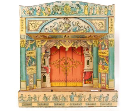 A charming vintage likely ' Pollocks ' made children's toy theatre. Victorian style, with decorative proscenium to front and 
