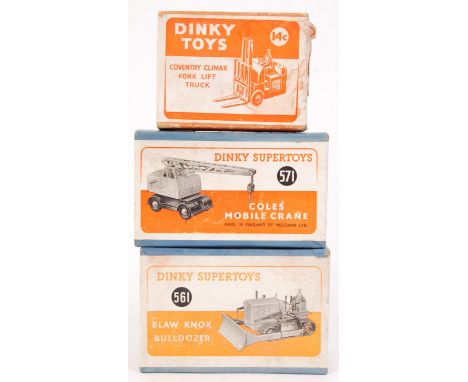 A collection of 3x vintage Dinky Toys boxed diecast models - all construction related - to include; 14C ' Coventry Climax For