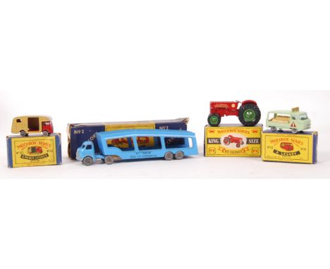 Two vintage Matchbox Lesney boxed diecast model vehicles. Comprising: No. 35 (Moko Lesney) Horse Box Mk 7 (model fair, box fa