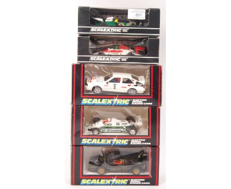 A collection of 5x vintage original boxed Scalextric 1:32 scale slot car racing models to include: Audi Quattro C.348 , BMW M