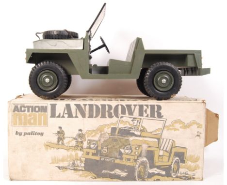 An original vintage Palitoy made Action Man ' Landrover ' military vehicle. Within the original box (some wear). With windscr