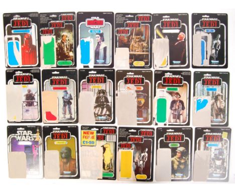 A collection of 18x assorted vintage Kenner / Palitoy Star Wars action figure backing cards / card backs. Some rare figure ca