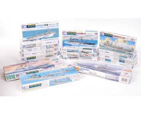 A collection of 17x assorted Japanese Navy related 1/700 scale plastic model ship kits. All Tamiya / Hasegawa / Fujimi made. 