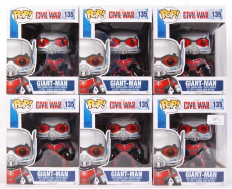 A collection of 6x ex-shop-stock Funko Pop ' Captain America Civil War ' action figures No. 135 ' Giant - Man . All as new an