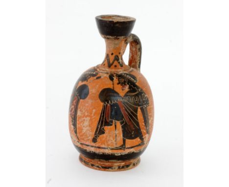 GRIECHISCHE VASE.Keramik mit klassischer rotgrundige Figurenmalerei. Mit Verkrustungen. H.15cm   A GREEK VASE Ceramic with cl