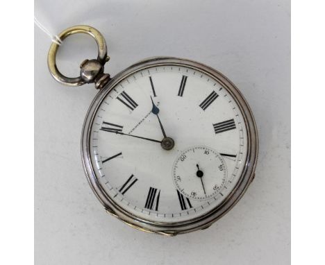 SCHLÜSSELTASCHENUHRVirginia Watch Co., USA um  1900 Guillochiertes Silbergehäuse. Vollplatinenwerk, Deckstein Rubin. Emailzif