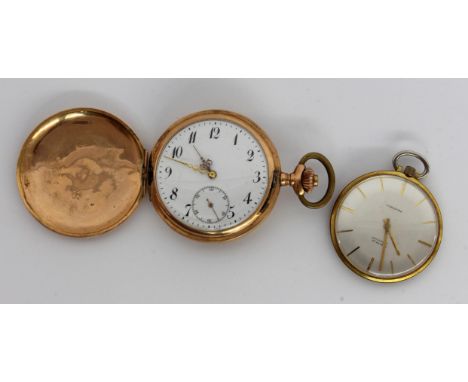 GOLDENE SAVONETTE TASCHENUHRum 1900 Guillochiertes 585/000 Goldgehäuse. Staubdeckel Metall. Vergoldetes Werk mit Ankerhemmung