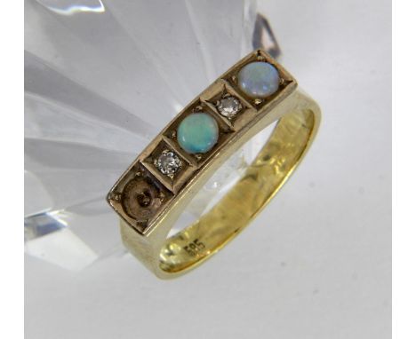 DAMENRING585/000 Gelbgold mit Opalen und Brillanten. Ringgr. 51, Brutto ca. 4,6g. 1 Opal fehlt   A LADIES RING 585/000 yellow