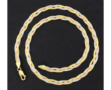 TRICOLOR HALSKETTE750/000 Gold. L.45cm, ca. 11,4g   A TRICOLOUR  NECKLACE 750/000 gold. 45 cm long, approx. 11.4 grams. Keywo