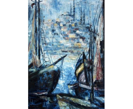 SCHMITZ, HUGO1903 - 1965 Istanbul. Blick vom Bosporus mit Booten auf die Hagia Sofia. Öl/Holz, signiert und Verso mit Widmung