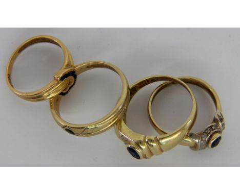 LOT VON 4 DAMENRINGEN585/000 Gelbgold mit Saphiren und teils kleinen Diamanten. Brutto ca. 17g.   MIXED LOT OF 4 LADIES RINGS