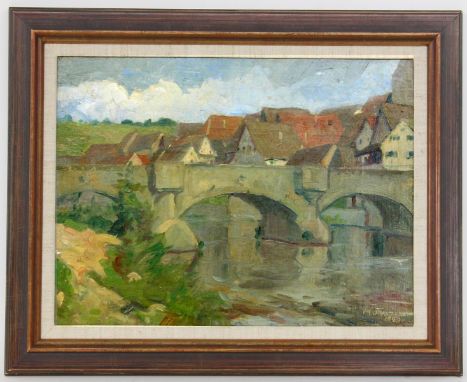 FRITSCH, HANSDresden 1870 - 1945 "Unterriexingen" (Originaltitel). Öl/Lwd., auf Holz aufgezogen. Signiert und datiert: 1920. 