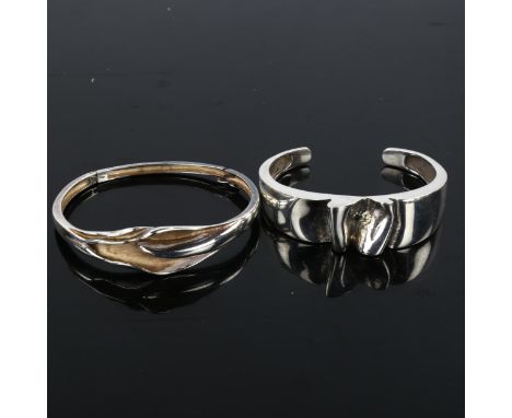 2 Danish silver fold bracelets, makers include Gifa and Aagaard, largest internal measurements 6cm x 5cm, 53.3g total (2)No d
