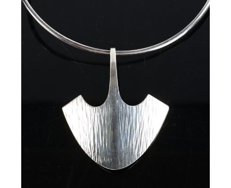BENT GABRIELSEN for HANS HANSEN - a large Danish sterling silver modernist Thor's Hammer pendant necklace, on sterling neck t