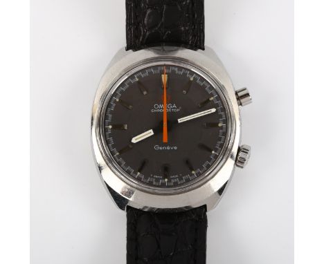 OMEGA - a stainless steel Chronostop mechanical chronograph wristwatch, ref. 145.009, circa 1969, grey dial with tapered stee