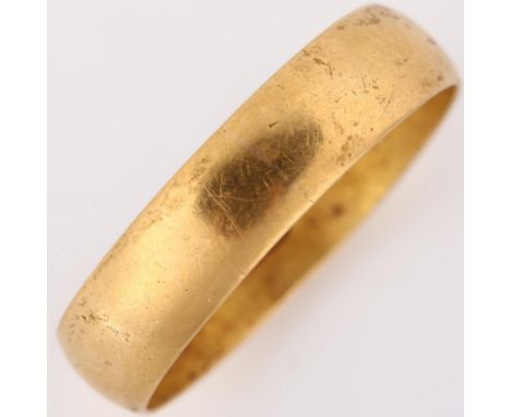 A 19th century 22ct gold wedding band ring, maker's marks HA, hallmarks Birmingham 1897, band width 4.9mm, size P, 3.4gNo dam