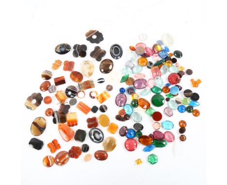 A quantity of loose gemstones and jewellery findings, including banded agate jasper etcLot sold as seen unless specific item(