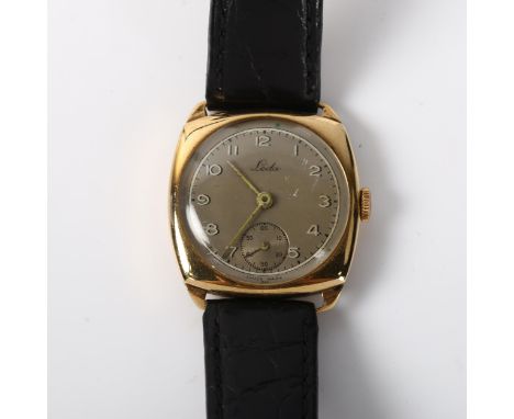 LEDA - an early 20th century 9ct gold mechanical wristwatch, silvered dial with Arabic numerals, subsidiary seconds dial and 
