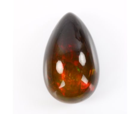 19.46ct unmounted pear cabochon black opal, 22.95mm x 14.16mm x 11.98mm, with IGL & I gemstone reportNo damage 