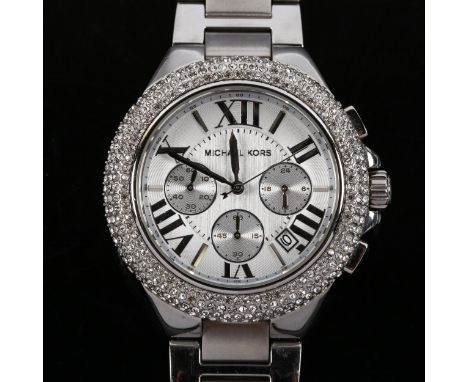 MICHAEL KORS - a lady's stainless steel quartz chronograph bracelet watch, ref. MK-5634, silvered dial with eighthly Arabic n