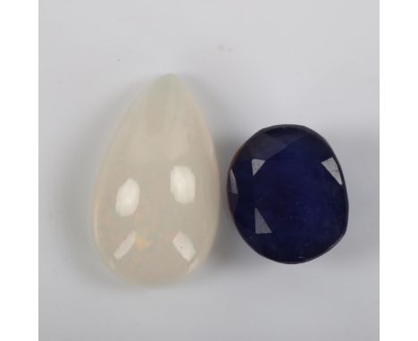 2 unmounted gemstones, comprising 2.35ct pear cabochon opal, and 3.80ct oval mixed-cut sapphire, with GLI report cards (2)No 