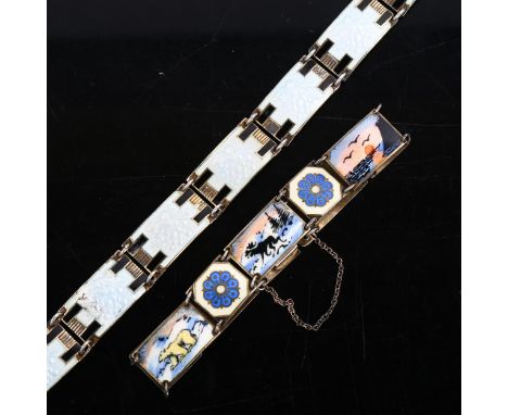 2 Scandinavian vermeil sterling silver and polychrome enamel panel bracelets, including example by Andresen and Scheinpflug, 