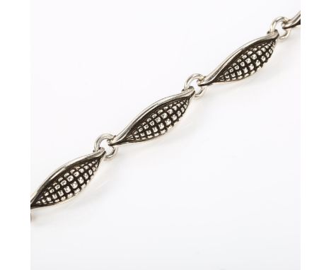 GEORG JENSEN - a Danish modernist sterling silver corn cob panel bracelet, designed by Lene Munthe, model no. 425, bracelet l