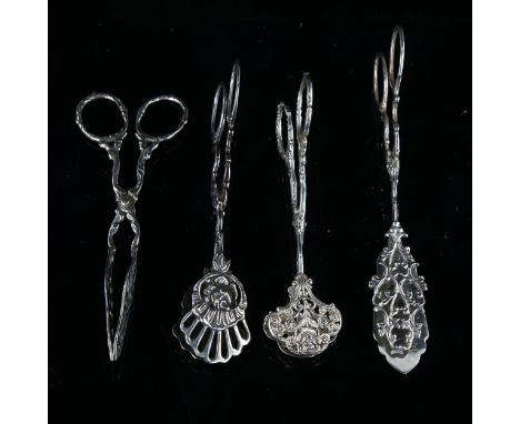 4 pairs of Scandinavian silver pastry tongs, largest length 14cm, 3.2oz total (4 pairs)No damage or repairs, only light surfa