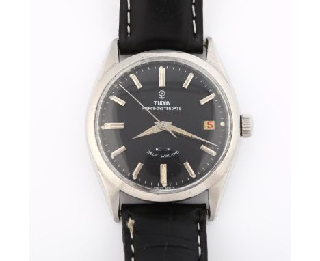 TUDOR - a Vintage stainless steel Prince Oysterdate automatic wristwatch, ref. 7966, circa 1960s, black dial with steel flute