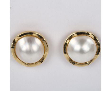 A pair of 14ct gold Mabe pearl earrings, with stud fittings, maker's mark CW, earring diameter 17.9mm, 6.5gNo damage or repai