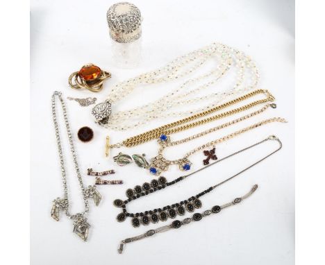 Various jewellery and silver, including toilet jar, bracelets, necklaces etcLot sold as seen unless specific item(s) requeste