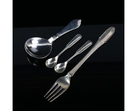 GEORG JENSEN - a group of Danish sterling silver cutlery, patterns include Continental (Antik) and rope (Perle), fork length 