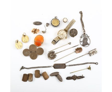 Various jewellery, including cameo brooch and earrings set, Victorian Aesthetic stickpin, coin brooch etcLot sold as seen unl
