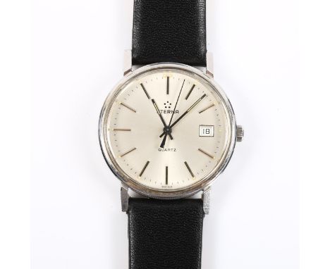ETERNA - a stainless steel quartz wristwatch, ref. 732.2104.41, silvered dial with baton hour markers, sweep centre seconds h
