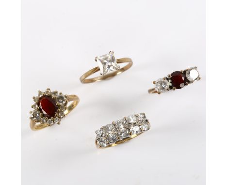 4 stone set rings, comprising 3 x 9ct, 7.9g, and 1 x unmarked yellow metal, 2.3g (4)Lot sold as seen unless specific item(s) 