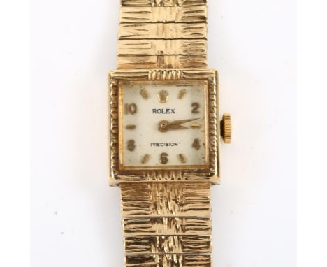 ROLEX - a lady's Vintage 9ct gold precision mechanical bracelet watch, circa 1960s, silvered dial with eighthly gilt Arabic n