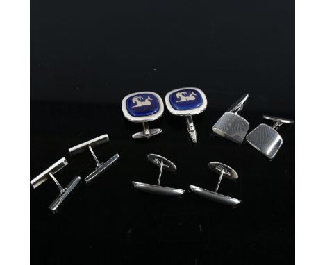 4 pairs of Danish silver cufflinks, makers include Hermann Siersbol and Bernhard Hertz, largest panel width 25.4mm, 63.2g tot