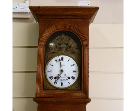 A 19th century French pine comtoise 8-day longcase clock, by Hilaire of Stenay, white enamel dial with Roman numeral hour mar