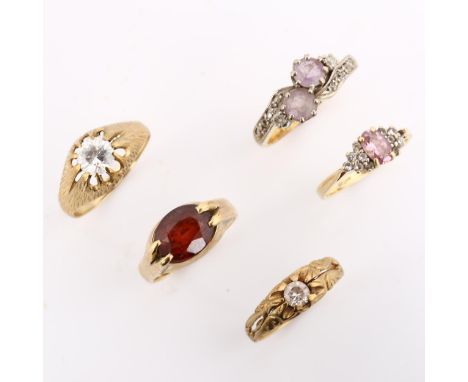 Various gold rings, comprising 18ct diamond crossover, 4.6g, 4 x 9ct rings, 9.3g (5)Lot sold as seen unless specific item(s) 