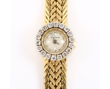 JAEGER LE COULTRE - a lady's French 18ct gold diamond mechanical cocktail bracelet watch, circa 1950s, silvered dial with dot