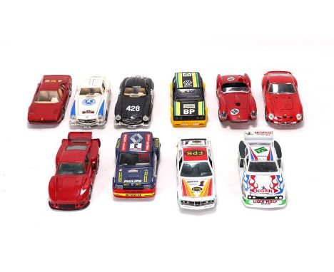 Konvolut Burago ModelautosItalien 20. Jh. 10 Modellautos im Maßstab 1/24, unter Anderem Mercedes, Porsche und diverse Rallye 