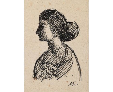 Kubin, Alfred1877 Leitmeritz - 1959 Zwickledt. Portrait Luise Schmid. Tusche auf bräunlichem Velin. Unten rechts monogrammier