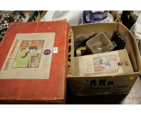 A COLLECTION OF VINTAGE CHEMISTRY RELATED ITEMS TO INCLUDE A LOTT'S CHEMISTRY SET A/F