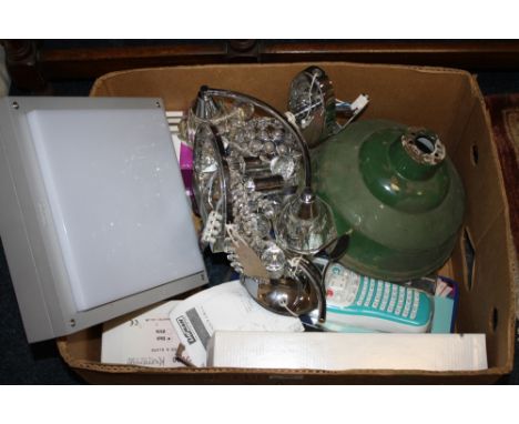 A BOX OF ASSORTED LIGHTING ACCESSORIES