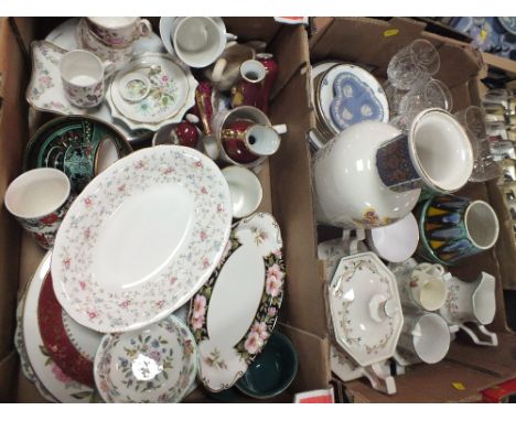 TWO TRAYS OF ASSORTED CHINA AND CERAMICS TO INCLUDE POOLE, AYNSLEY ETC