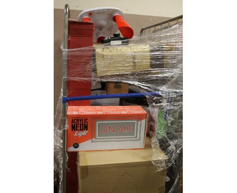 A MIXED CAGE TO INCLUDE ELECTRICALS, LIGHTING, CAMERAS, GRILL ETC A/F