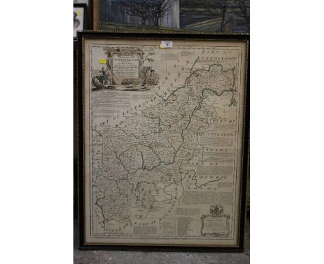 A LARGE VINTAGE FRAMED AND GLAZED MAP OF NORTHAMPTONSHIRE